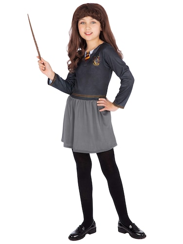 Harry Potter Costume Hermione Girls with Wand and Wig Black 12