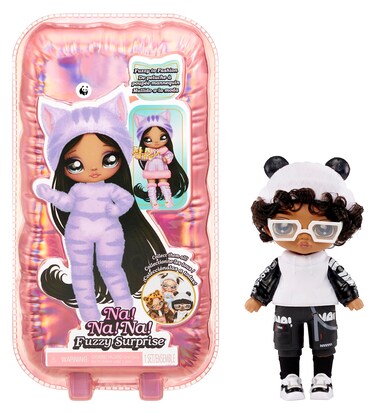 Na Na Na Fuzzy Surprise Series 1 Peter Panda 7" Fashion Doll Panda-Inspired with Flocked Body, Beanie, Glasses, Outfit, and Shoes. Poseable, Great Toy Gift for Kids Ages 4 5 6 7 8+ Years