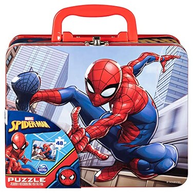Marvel Spiderman Large Lunch Tin Box with 24pc Puzzle Inside