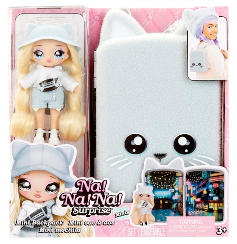 Na! Na! Na! Surprise Mini Backpack Series 2 Khloe Kitty Fashion Doll, Fuzzy White Kitty Backpack, Gift for Kids, Ages 4 5 6 7 8+ Years