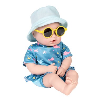 ADORA Beach Baby Doll with Sun-Activated Freckles, 13" Toy Doll with Clothes &amp; Accessories Set Like Light Blue Hat and Yellow Sunglasses, Birthday Gift for Ages 1+ - Baby Sunny