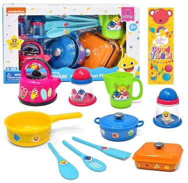 Baby Shark Pots and Pans Pretend Play Kids Kitchen Accessories for Toddler Girl Boy Toy Cooking Dishes Utensils Bowls