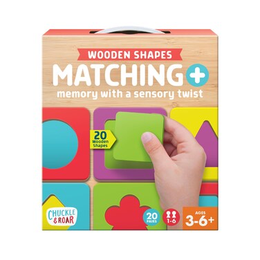 Chuckle &amp; Roar - Matching+ Wooden Sensory Shapes - Logic Puzzles - Premium Wood Construction - Flat Board Puzzle Pieces for Ages 6 and up
