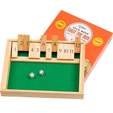 Regal Games Shut The Box Game - Fun Table Math Game with Wooden Board for Adults &amp; Kids - 12 Spots Dice Game with 2+ Player Games - Ideal for Game Night, Travel - (Ages 8+)