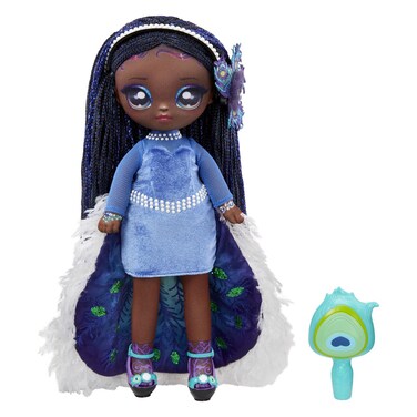 Na! Na! Na! Surprise Teens 11" Fashion Doll Queenie Plume, Soft, Poseable, Black Hair, Peacock-Inspired Outfit &amp; Accessories, Gift for Kids, Toy for Girls &amp; Boys Ages 5 6 7 8+ Years