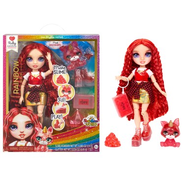 Rainbow High Ruby, Red with Slime Kit &amp; Pet, 11" Shimmer Posable Fashion Doll with DIY Sparkle Slime, Magical Yeti Pet, Fun Play Accessories, Great Toy Gift for Girls Kids Ages 4-12 Years