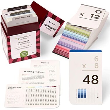 Think Tank Scholar 173 Multiplication Flash Cards Set (Award Winning) All Facts 0-12 Answer on Back, for Kids in 2ND, 3RD, 4TH, 5TH, 6TH Grade Class or Homeschool - Learn Manipulatives, Games &amp; Chart