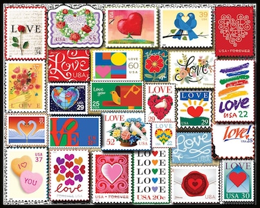 White Mountain Puzzles Love Stamps 1000 Piece Jigsaw Puzzle