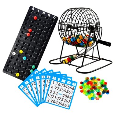 Regal Bingo Deluxe Bingo Game Set with 8" Wheel Cage, 75 Bingo Balls, Master Board, 18 Bingo Cards, and Colorful Chips - Bingo Games for Adults Large Group