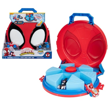 Marvel Spidey and His Amazing Friends Action Launch Carry Case - 12-Inch Carry Case with Rotating Launcher and Two Exclusive Amazing Metals Vehicles
