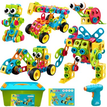 NXONE 195 PCS Educational STEM Toys for Boys and Girls Ages 3 4 5 6 7 8 9 10 Construction Building Blocks Toy Building Sets Kids Toys Creative Activities Games with Storage Box