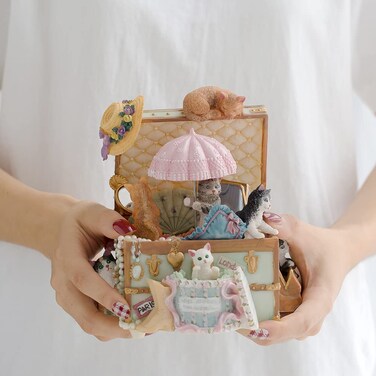LOVE FOR YOU Gift Wrapped Music Box Cat Lovers Treasure Chest Musical Decoration for Girls and Women Kids Baby Niece Sister Daughter Mom Granddaughter Grandma Christmas Birthday Present Gifts