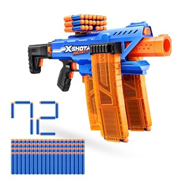 XSHOT Insanity Motorized Clip Mania Dart Blaster with 48 Darts by ZURU, Air Pocket Technology Darts, Dart Storage, Blasting Power, Auto Feeding Belt, Tripod &amp; Scope, Outdoor Toy