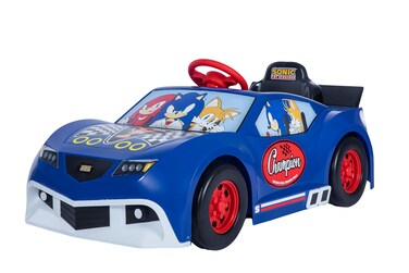 Sonic The Hedgehog 6V Grand Prix Kids Ride on Car, Rechargeable Battery, Working Headlights, Sounds, Hood Storage, 1.9mph Speed, Exciting Ride On Toys for Children Ages 3 and Up