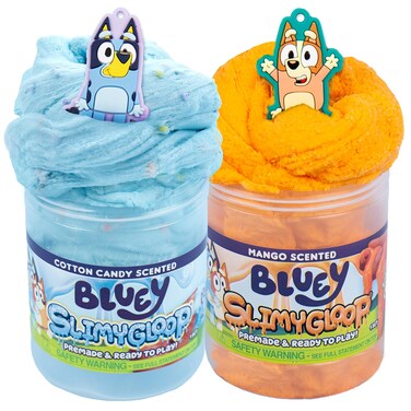 Bluey SLIMYLGOOP, 2 Pack, Pre-Made Slimes, Ready to Play Scented Bluey Cloud Slimes, Includes Rubber Bluey Charm &amp; Bingo Charm