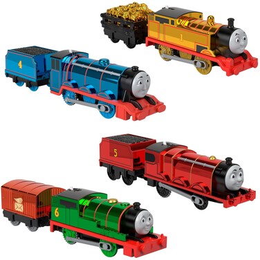 Thomas &amp; Friends Motorized Toy Trains, Set of 4 Metallic-Themed Thomas Percy James &amp; Gordon Engines for Preschool Pretend Play Kids Ages 3+ Years