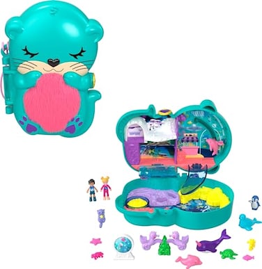 Polly Pocket Compact Playset, Otter Aquarium with 2 Micro Dolls &amp; Accessories, Travel Toys with Surprise Reveals (Amazon Exclusive)