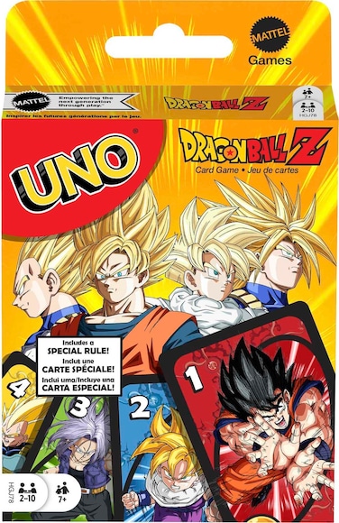 Mattel Games UNO Dragon Ball Z Card Game for Family Night Featuring Deck with TV Show-Themed Graphics &amp; Special Rule for 2 for 10 Players