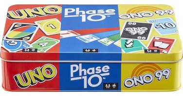 Mattel Games Set of 3 Card Games with UNO, Phase 10 &amp; ONO 99, Travel Games for Kids &amp; Family Night with Storage Tin Box (Amazon Exclusive)