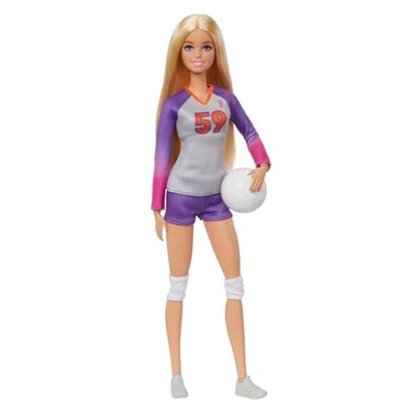 Barbie Careers Fashion Doll &amp; Accessory, Made to Move Volleyball Player Wearing Removable Uniform with Ball, 22 Bendable Joints