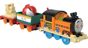 Thomas &amp; Friends Motorized Toy Train Beachy Nia Battery-Powered Engine with Beach Ball Cargo for Preschool Kids Ages 3+ Years