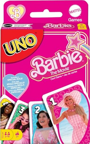 Mattel Games UNO Barbie The Movie Card Game for Kids &amp; Adults Featuring Characters Graphics &amp; Special Rule, 2 to 10 Players