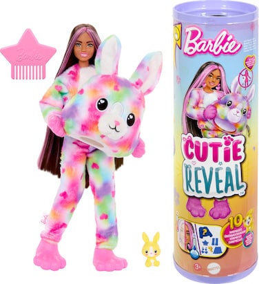 Barbie Cutie Reveal Doll &amp; Accessories, Color Dream Series, Tie-Dyed Bunny Costume &amp; 10 Surprises Including Color Change