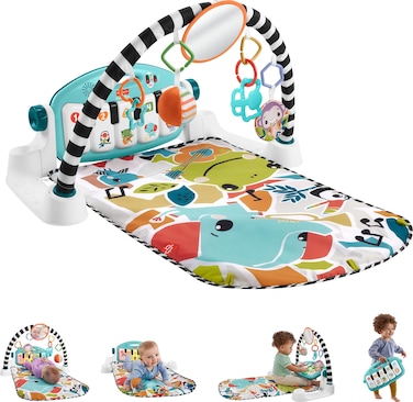 Fisher-Price Baby Playmat Glow and Grow Kick &amp; Play Piano Gym, Blue Musical Learning Toy with Developmental Activities for Newborns 0+ Months