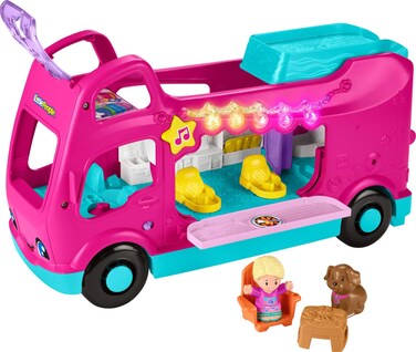 Fisher-Price Little People Toddler Toy Barbie Little Dreamcamper RV Playset with Music &amp; Lights for Pretend Play Kids Ages 18+ Months