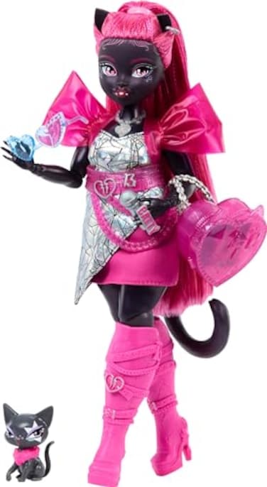 Monster High Catty Noir Doll, Werecat with Pet Cat Amulette &amp; Accessories Like Backpack, Music Book, Microphone &amp; More