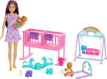 Barbie Skipper Doll &amp; Nursery Playset with Accessories, Includes Twin Baby Dolls, Crib, Swing, See-Saw &amp; More