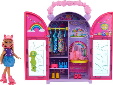 Barbie Chelsea Doll &amp; Closet Toy Playset with 15 Pieces Clothes &amp; Accessories Included, Foldable Set for On-The-Go Play &amp; Storage