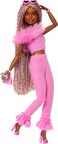 Barbie Deluxe Style Doll #4 in Barbiecore Outfit, Pink and Brown Braids, Soft Pink Top and Pant Set with Furry Collar and Fun Accessories