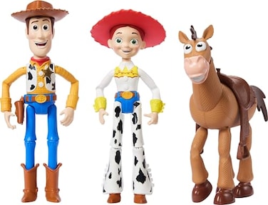 Mattel Disney Pixar Storytellers Toy Story 3-Pack of Woody, Jessie &amp; Bullseye, 4-inch Authentic Posable Figures, Key Character Collectibles