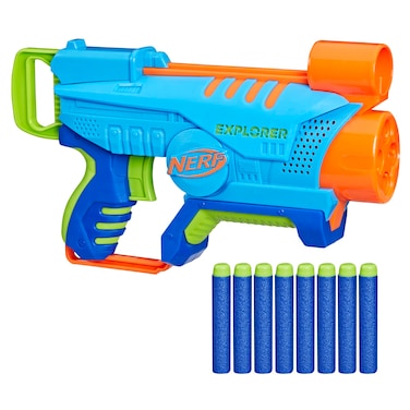 NERF Elite Junior Explorer Easy-Play Toy Foam Blaster, 8 Darts for Kids Outdoor Games, Ages 6 &amp; Up