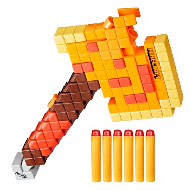 Nerf Minecraft Firebrand, Dart Blasting Axe, 6 Nerf Elite Foam Darts, Design Inspired by Minecraft Axe in The Game, Pull Down Priming, Minecraft Toys