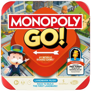 Monopoly GO! Board Game   Inspired by The Popular Mobile Board Game   Ages 8+   2-4 Players   15 Mins.   Family Games   Travel Games for Kids and Adults
