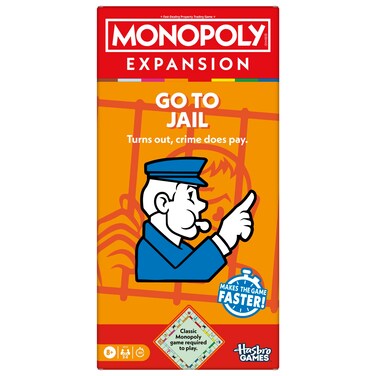 Monopoly Go to Jail Expansion   Add More Fun to Classic Monopoly Game and Play Faster   Ages 8+   2-6 Players   40 Mins.   Family Board Games