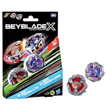 Beyblade X Beat Tyranno 4-70Q &amp; Knife Shinobi 4-80HN Dual Pack Set with 2 Right-Spinning Tops; Authentic Takara Tomy Battle Tops; Games/Toys for Boys &amp; Girls 8+