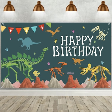 Tatuo Dinosaur Birthday Backdrop Large Photography Background Banner for Boys Baby Shower Dinosaur Theme Birthday Party Decoration Supplies, 72.8 x 43.3 Inch
