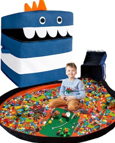Toy Storage Organizer with Play Mat - XXL Storage Bag/Box for Kids, Boys, Girls, Nursery, Playroom - Basket for Building Bricks/Blocks - Collapsible Fabric Cube Bin, 15"x15"x15