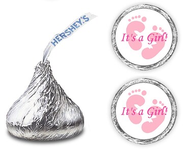324 Its a Girl Pink Footprints Kisses Labels for Baby Shower Or Baby Sprinkle Party Or Event Decorations, Stickers, Wrappers, Favors. Made in USA