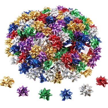 240 Pieces Mini Gift Wrap Bows Christmas Metallic Bows Self Adhesive Gifts Bows for Holiday Christmas Birthday Party Favor, 1 Inch, Multicolor