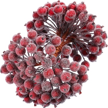 Tatuo 400 Pieces Artificial Frosted Holly Berries Fake 12 mm Mini Christmas Fruit Berry Flower Decor (Dark Red)
