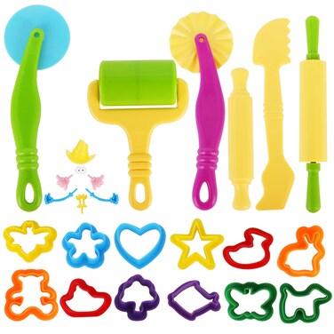 Play Dough Tools Set for Girls Boys - 25pc Playdough Accessories Kit with Animal Molds, Cutters, Rollers, Scissors, Rolling Pins - Creative Kids Toys Gift for Toddlers Ages 2 3 4 Year Old
