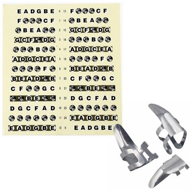 Luvay 3pcs Stainless Steel Finger Guitar/Bass Pick Plectrums Slide with Neck Fretboard Note Map Fret Sticker