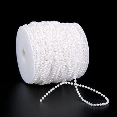 FQTANJU White Pearl Garland Strand,2.5mm Crystal Beads Faux Bead Spool Rope for Wedding Party Decoration DIY Crafts (50 Meters)