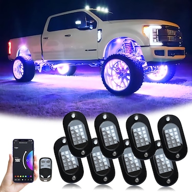 YiLaie Rock Lights for Trucks, 8 Pods RGB LED Rock Lights with APP/Remote Control &amp; Music Mode, High Bright Multilcolor Waterproof IP68 Rock Neon Light Kits for Pickup Off Road RZR SUV ATV UTV Car