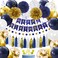 YGYXMY Birthday Decorations for Men Boys   Navy Blue Gold White Happy Birthday Party Decorations Kit   Banner, Balloons, Tissue Pompoms, Swirls, Tassels Garland