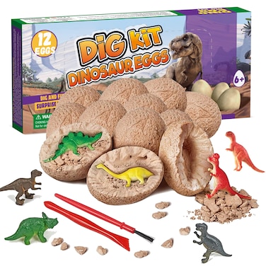 Dino Eggs Dig Kit, 12 Pack Dinosaur Eggs Excavation Science Experiments Kits for Kids 4-12, Easter Basket / Stocking Stuffers, Toys for 3+ 4 5 6 7 8 9 10 Year Old Boys Girl